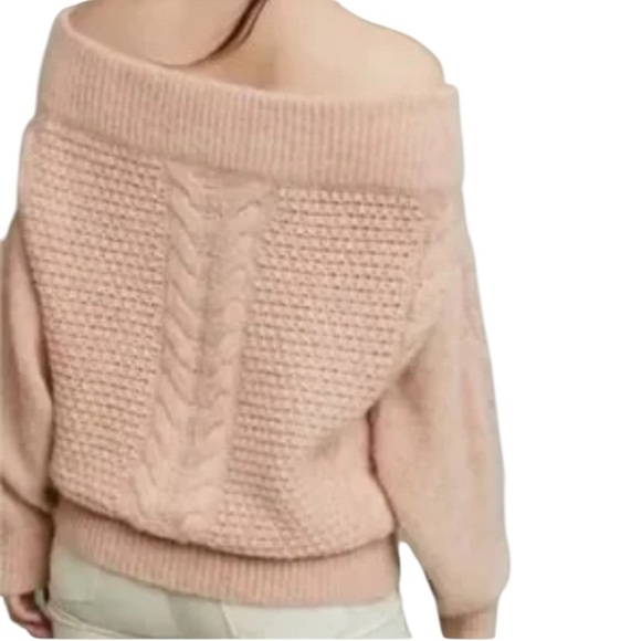 Sleeping On Snow Anthropologie Coastal Off The Shoulder Cable Knit Sweater Sz. L - Picture 3 of 14
